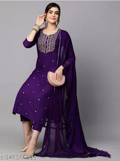 Women Embroidery Rayon Slub Kurta Set