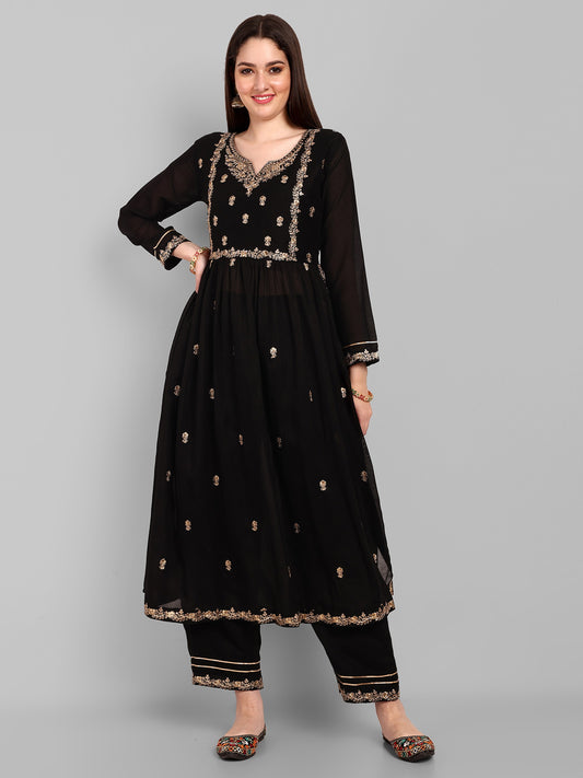 Women Embroidered Vichitra Silk kurta Pant set