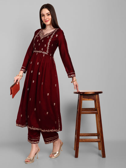 Women Embroidered Vichitra Silk kurta Pant set