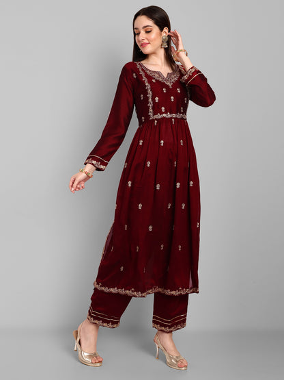 Women Embroidered Vichitra Silk kurta Pant set