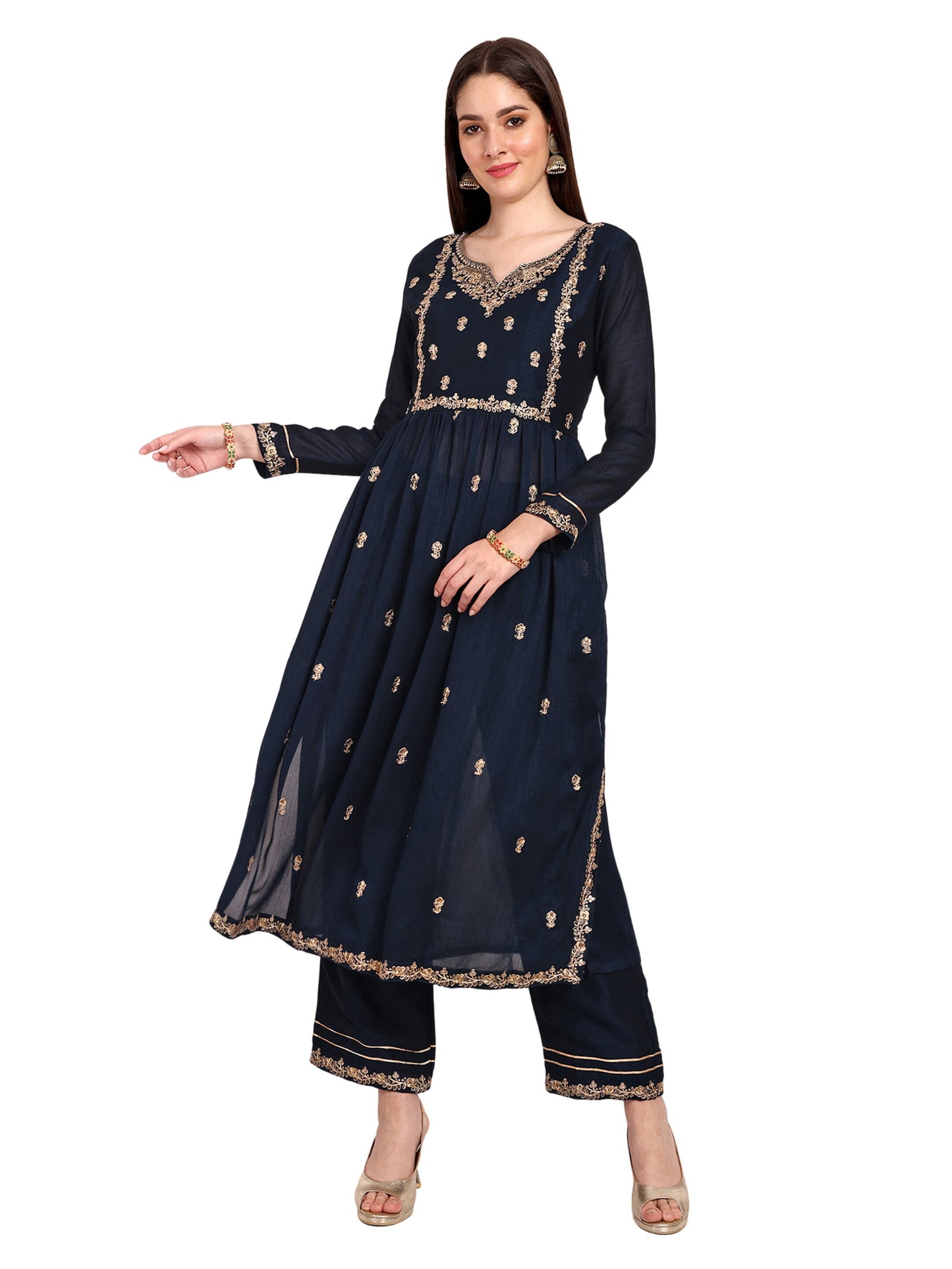 Women Embroidered Vichitra Silk kurta Pant set