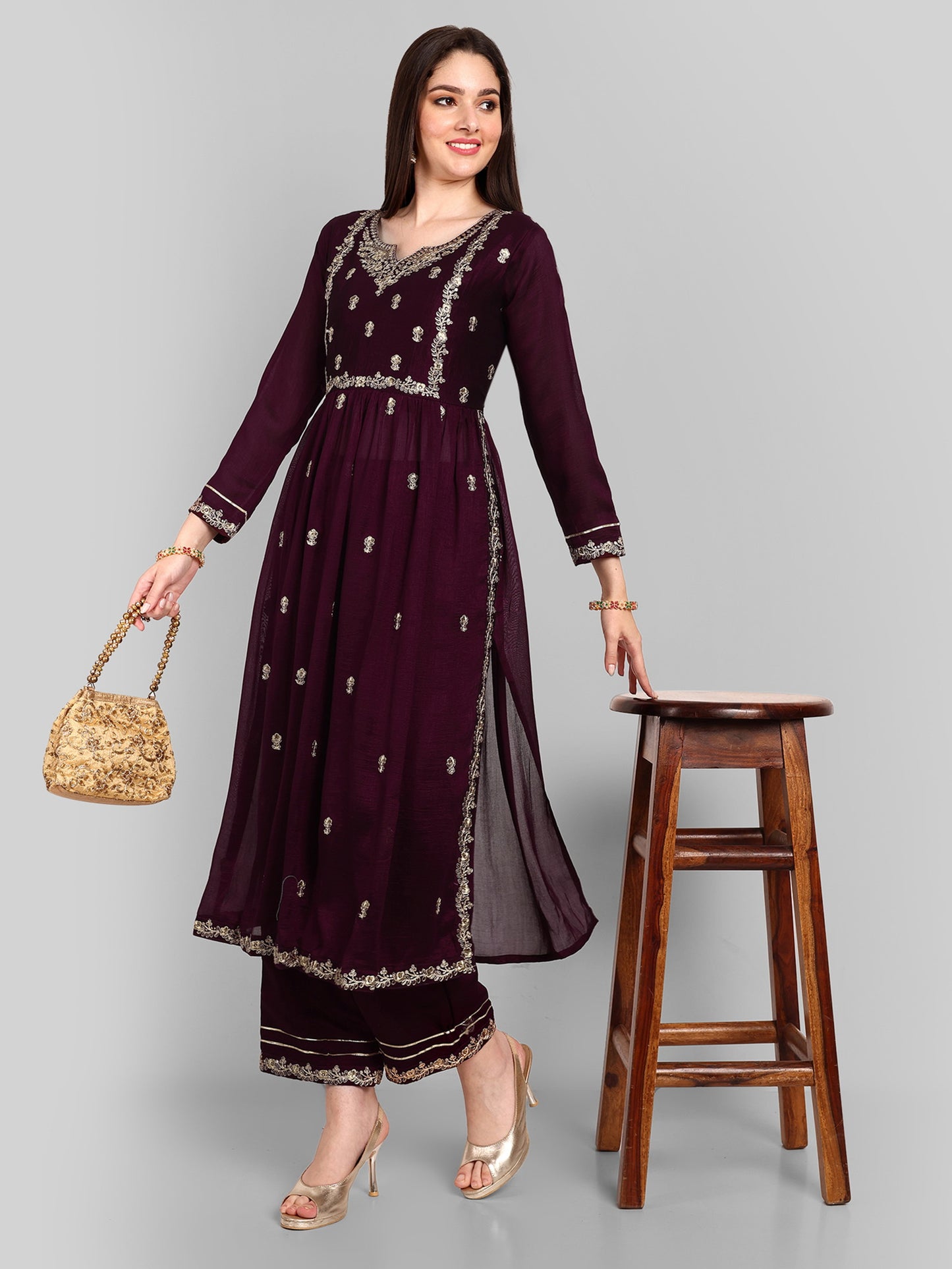 Women Embroidered Vichitra Silk kurta Pant set