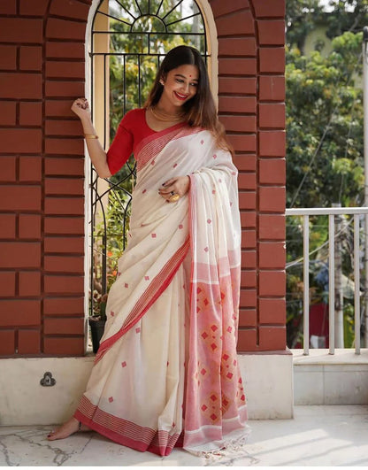 Beautiful Special Lilan Soft Cotton Saree With Jacquard Work