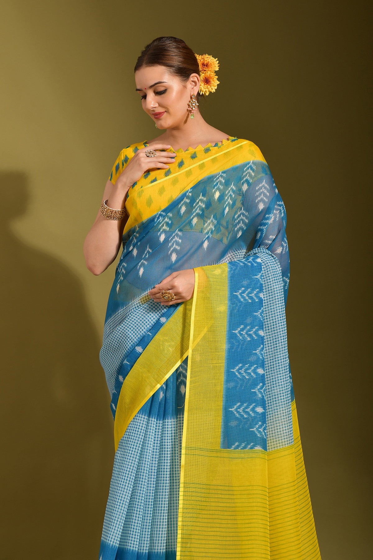 Designer Saree  With All Over Digital Print Zari Patta Borders