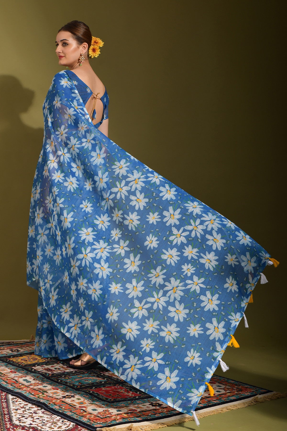 Beautiful Designer Saree With All Over Digital Print Zari Patta Borders