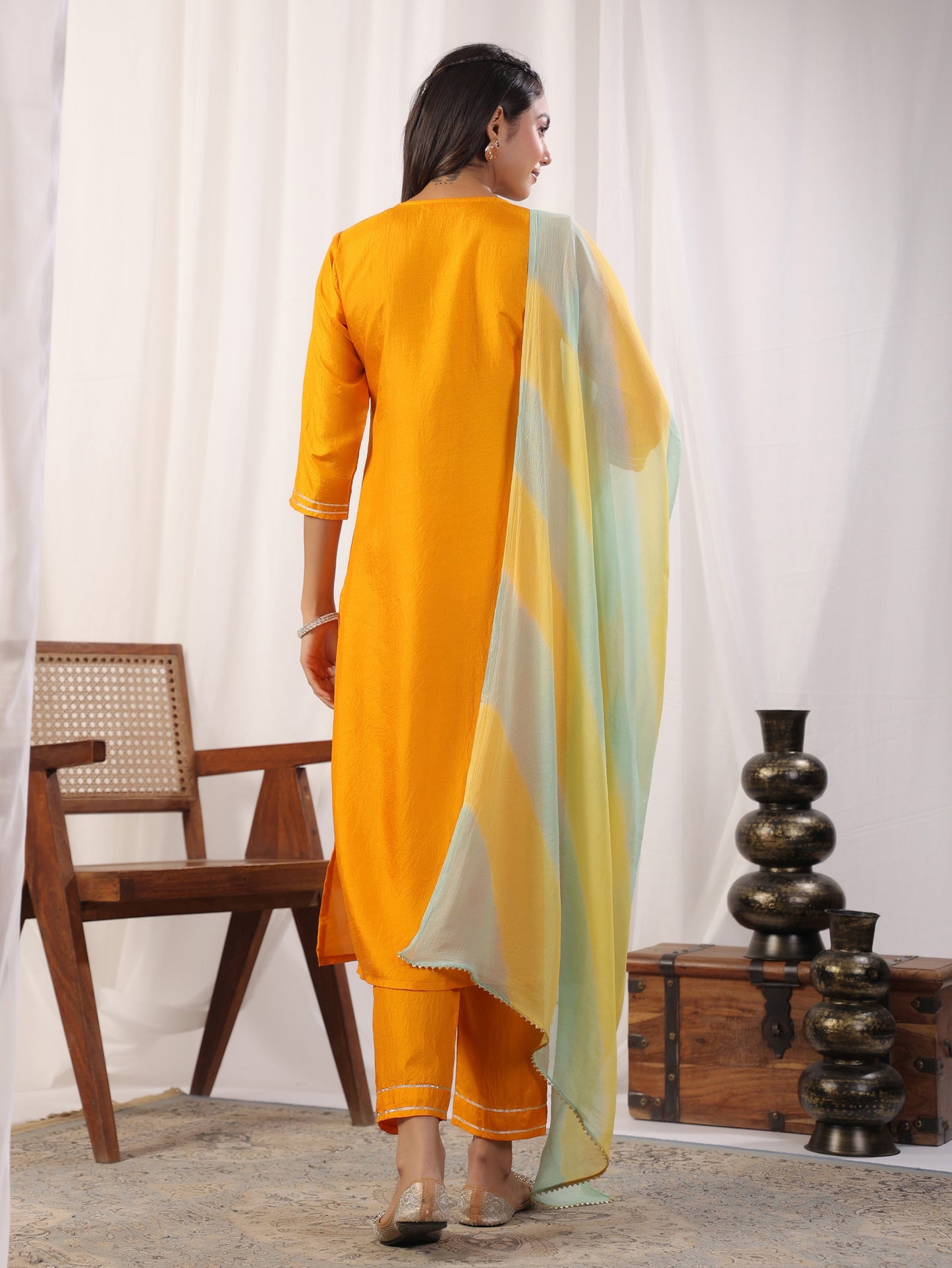 Yellow Embroidered Kurta with Trousers with Dupatta