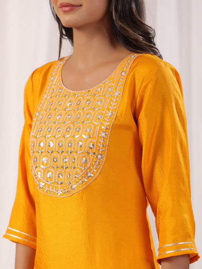 Yellow Embroidered Kurta with Trousers with Dupatta