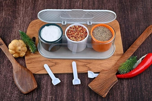 Home Kitchen 3 Grid Seasoning Spice Box Kit with Spoon