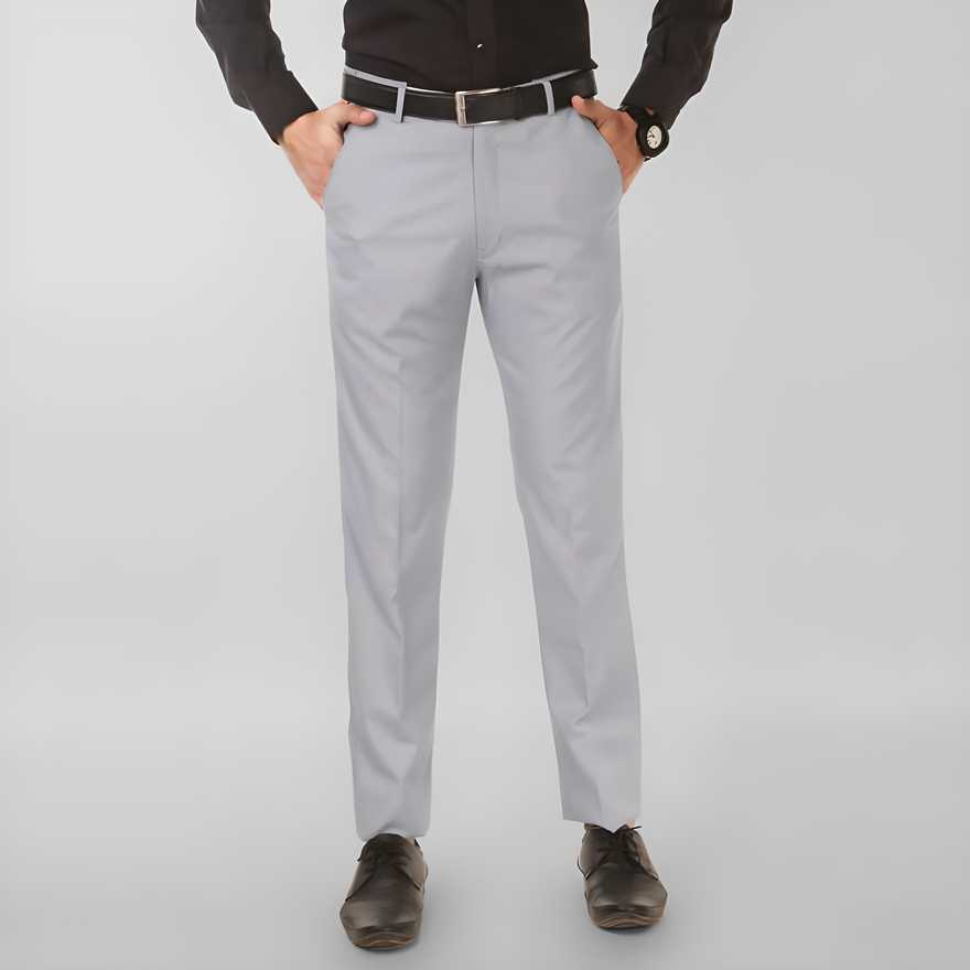 Lycra Blend Solid Regular Fit Mens Formal Trousers