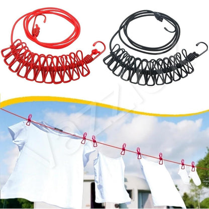 Portable Multi Functional Drying Rope with 12 Clips and 2 Hooks/ (Pack of 2) Assorted