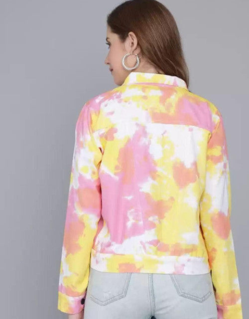 DARZI WOMEN'S COTTON BLEND TIE DYE CROPPED JACKET