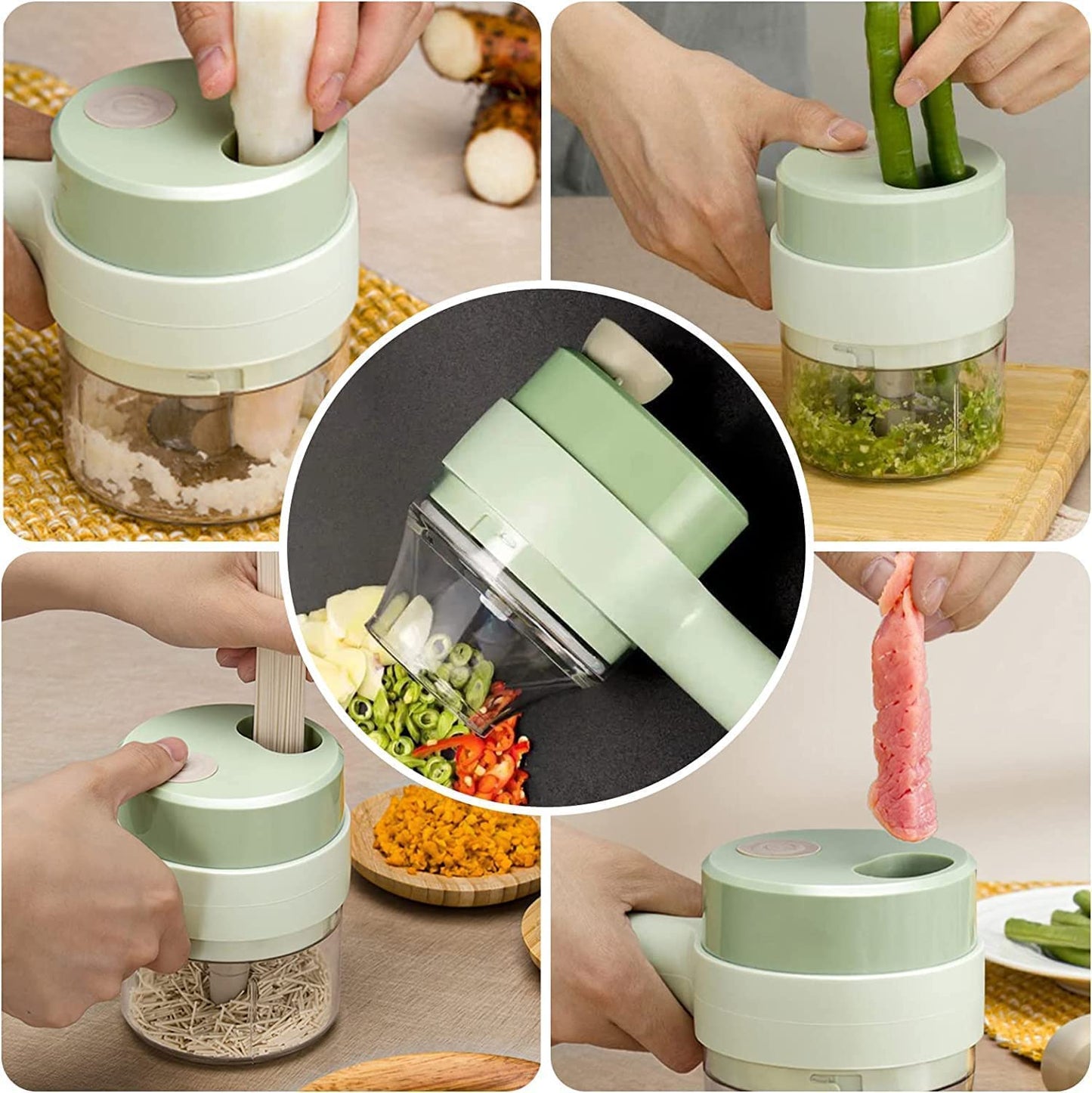 4 in 1 Electric Handheld Cooking Hammer Vegetable Cutter Set Electric Food Chopper  Slicer