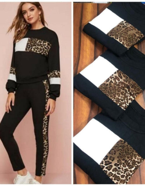 WOMEN'S COTTON RIB ANIMAL PRINT TRACK SUIT