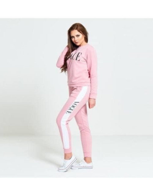 WOMEN'S COTTON RIB COLOR BLOCK PRINTED TRACK SUIT