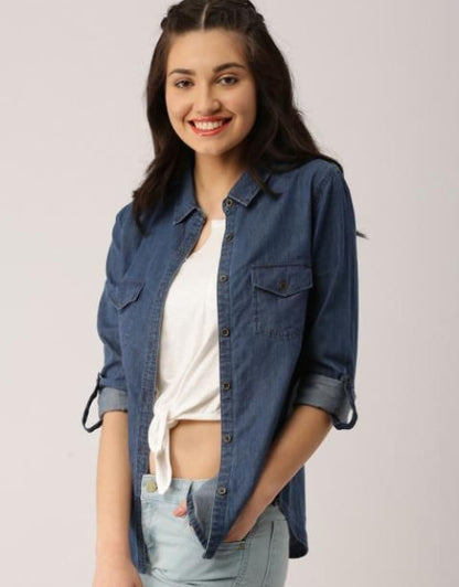 WOMEN'S SOLID DENIM SHIRT