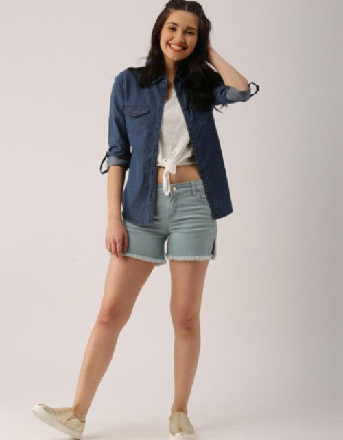 WOMEN'S SOLID DENIM SHIRT