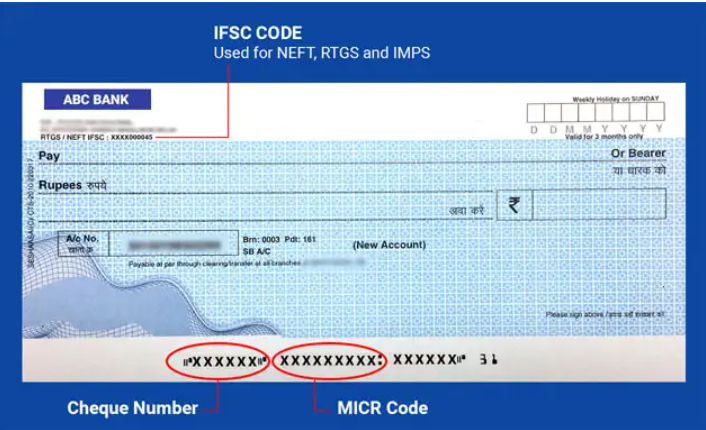 Cheque showing IFSC and MICR Code | PMetroMart 
